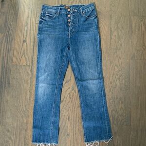 MOTHER Blue Button-Fly Cropped Straight Jeans